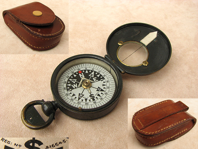 Early 20th century R.G.S. pattern pocket compass with leather case